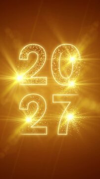 Vertical video animation of abstract neon light with the numbers 2027 over red background - represents the new year - vacation concept.