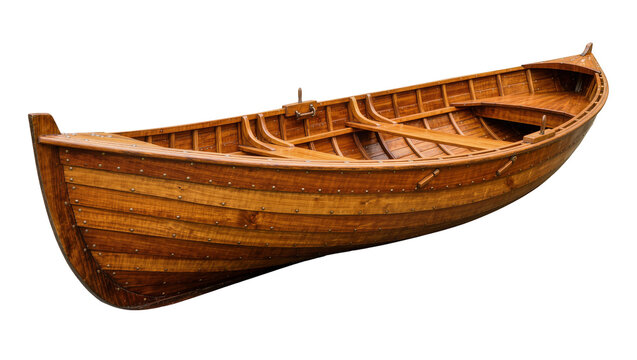 Traditional wooden rowboat with riveted planks, isolated on transparent background