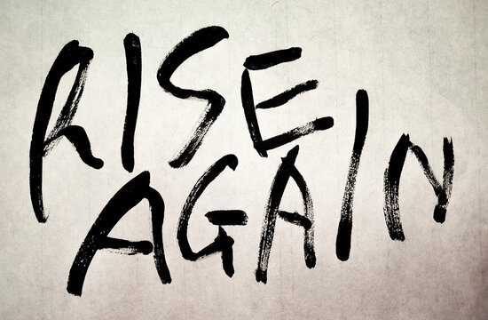 Rise Again Japanese Brush Calligraphy, Powerful Motivational Hand Lettering with Expressive Black Ink Strokes, 再起 挑戦 筆文字 書道