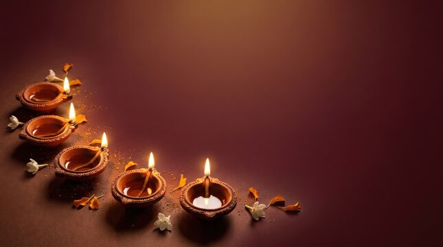 Elegant festive background featuring luxury diwali diyas with copy space for your holiday greetings and traditional indian celebration text
