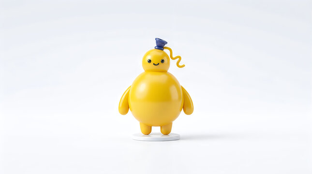 A cute yellow round cartoon character with a small sprout on its head standing on a white background