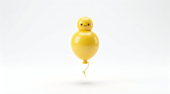 A cute yellow balloon shaped like a small chick isolated on a clean white studio background