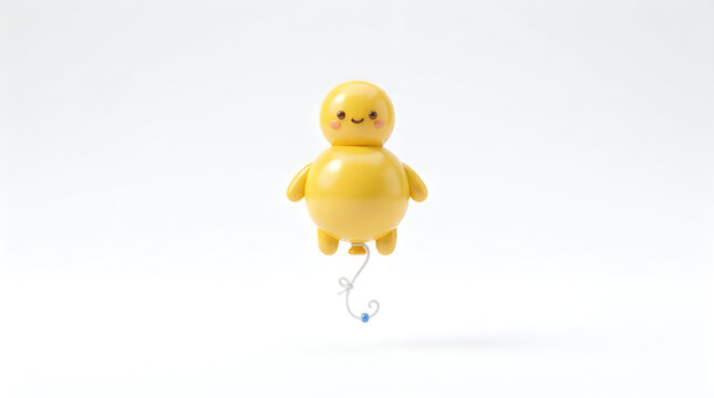 A cute small yellow plastic chick toy standing isolated on a plain white background for creative design projects