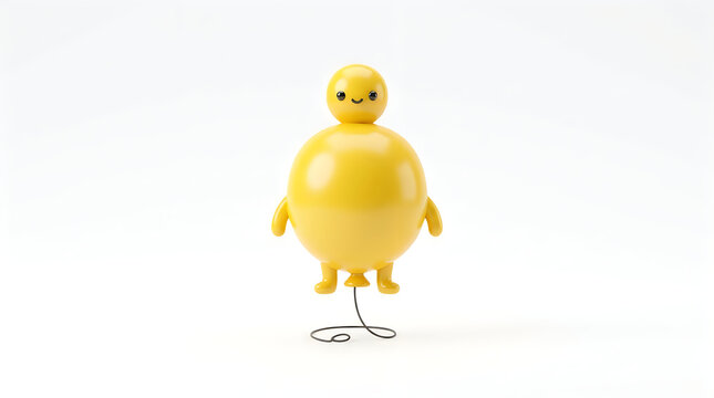 A cute yellow balloon shaped like a small chicken isolated on a clean white background for party decoration