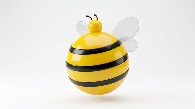 A cute round bumblebee toy with yellow and black stripes isolated on a clean white background