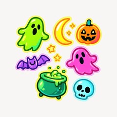 Obraz premium Colorful Halloween cartoon stickers