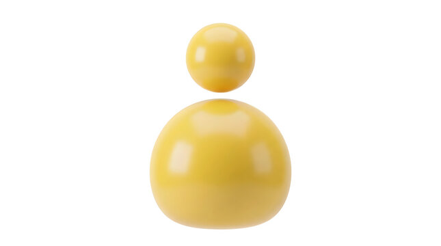 A glossy yellow three dimensional user profile icon isolated on a clean white background for digital interface design