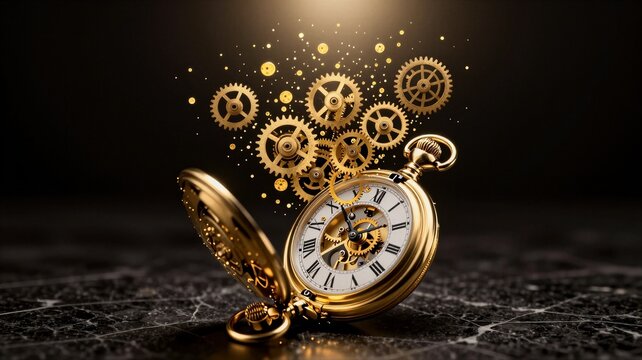 Pocket Watch Exploding into Time Fragments