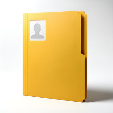 Bright yellow office file folder with personal identification icon window for corporate document organization and administrative business management