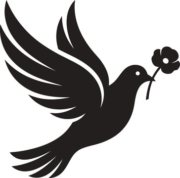 Peace Dove Holding Flower Silhouette Vector Illustration Design