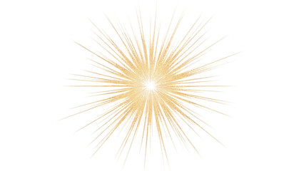 Fototapeta premium Golden starburst with radiating thin lines and central bright glow isolated on a transparent background