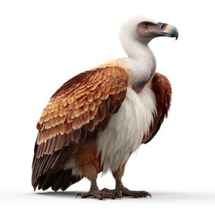 Obraz premium Full Body Side View Of A Griffon Vulture With Detailed Brown And White Plumage On White Background