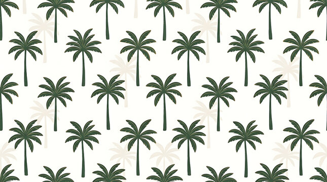 Dark green palm trees repeating pattern on white background seamless