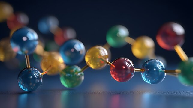 Closeup colorful molecular model with balls and rods on table
