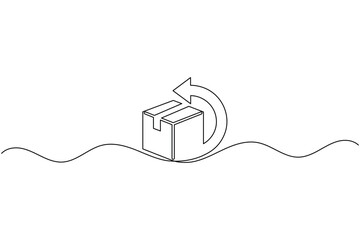 Obraz premium Carton box shipping packaging one line art return arrow refund service process minimal line illustration