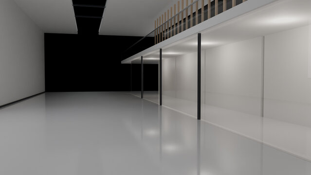 Shopping mall digital billboard mockup blank screen video wall atrium retail concourse interior 3d render