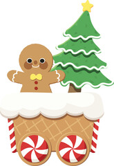 Fototapeta premium A festive gingerbread train car featuring creamy icing, peppermint wheels, and a rich baked-cookie appearance