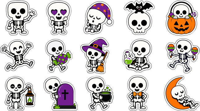 Cute Halloween Skeleton Character Illustration Collection