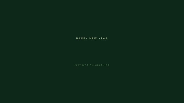 Happy New Year 2026 flat motion graphics on a dark green background.