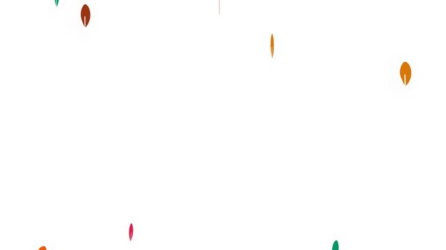 Minimalist illustration of colorful autumn leaves falling on a white background
