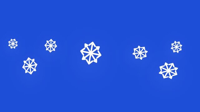White snowflakes falling on a solid blue background.