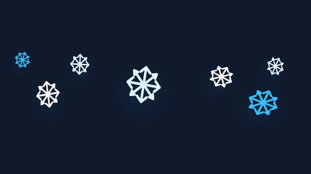 Abstract glowing geometric snowflakes on a dark blue background