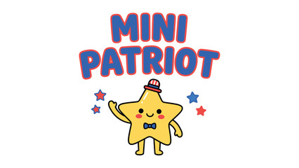 Fototapeta premium Cute cartoon star character wearing a patriotic hat with stars and lettering