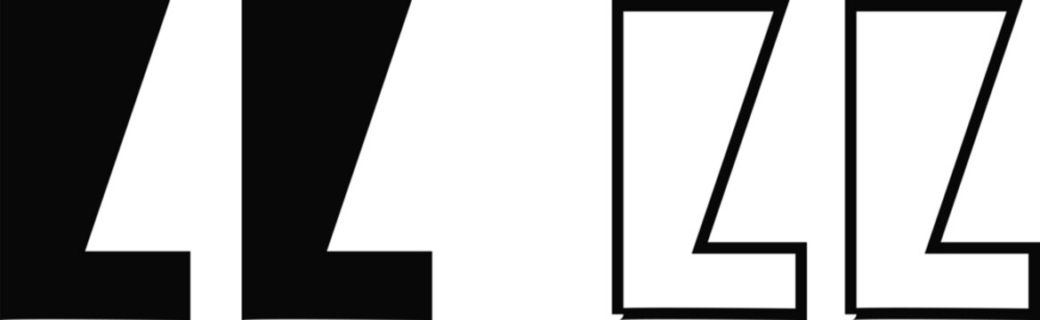 Bold black and white number forty four and letters ll typography design isolated on white