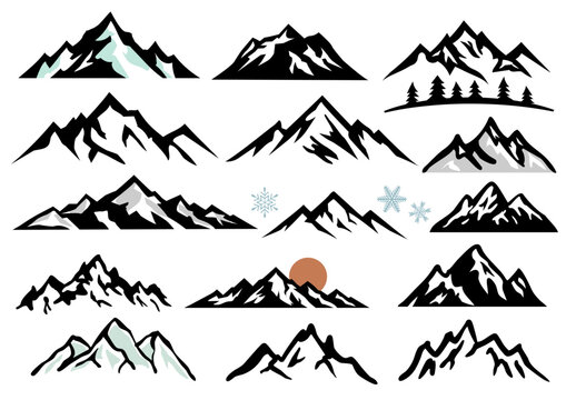雪山・山脈・冬景色のシンプルなイラスト素材セット