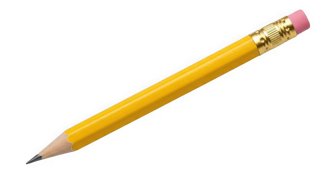 Yellow school pencil with eraser tip isolated on transparent background