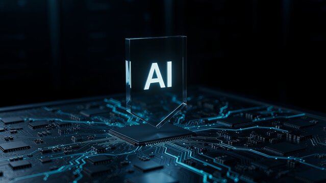 Security shield on an illuminated circuit board represents network firewall protection and digital safety.
