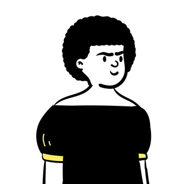 Charming vector illustration of a young woman with a classic afro hairstyle and confident expression in minimalist style