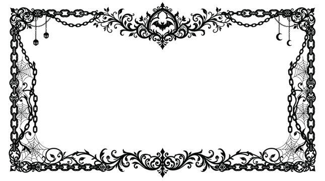 Haloween border Vintage ornate vector frame. Decorative filigree border. Gothic chain and cobweb design. Elegant black intricate divider for wedding invitations and certificate layouts. isolated