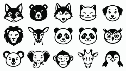 Obraz premium A creative vector illustration set featuring various cute animal faces for kids design and educational projects