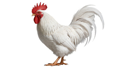Majestic white rooster with red comb and wattle, isolated on transparent background © Mihai