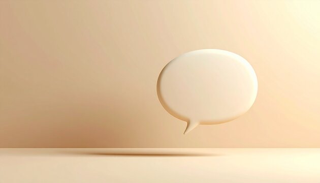 3D White Speech Bubble Floating on Beige Background Communication Concept