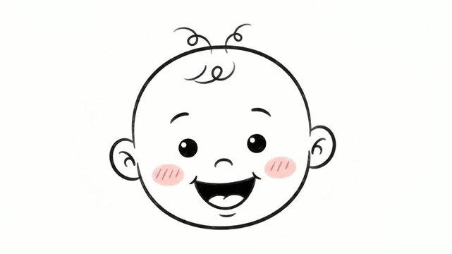 Cute baby face cartoon animation with happy smiling expression and cute blushing cheeks