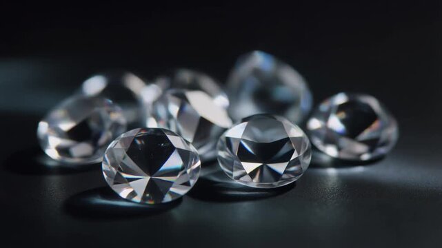 A stunning collection of brilliant-cut diamonds sparkling brilliantly against a sleek black background, showcasing their exquisite facets and timeless elegance