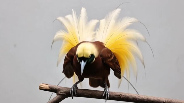 Bird of Paradise Displaying Yellow Feathers Courtship Call Studio Shot