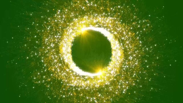 Magical golden light glitter trail transition with sparkling stars, fairy dust particles, glowing bokeh and bright flare, elegant luxury comet tail animation on green screen background. 4K