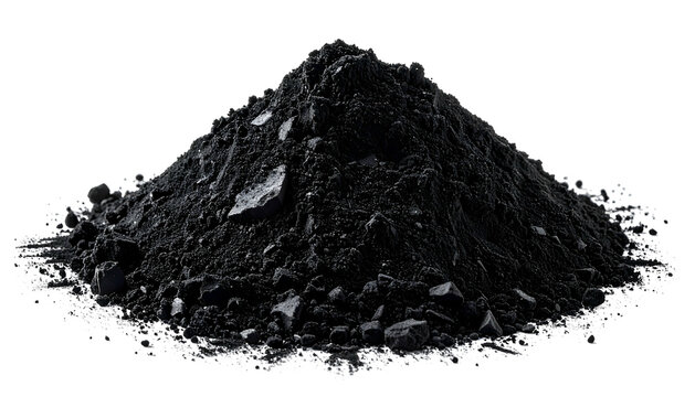 Mound of dark, rough, fragmented material against a black background