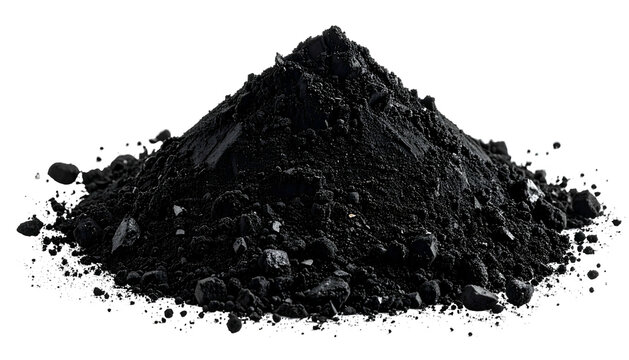 Mounded black powder, some larger chunks visible against solid dark background