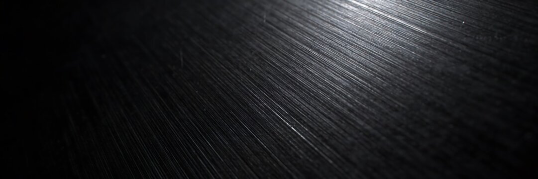 A seamless black matte steel texture displays fine brushed grain lines with a dark elegant non reflective industrial finish