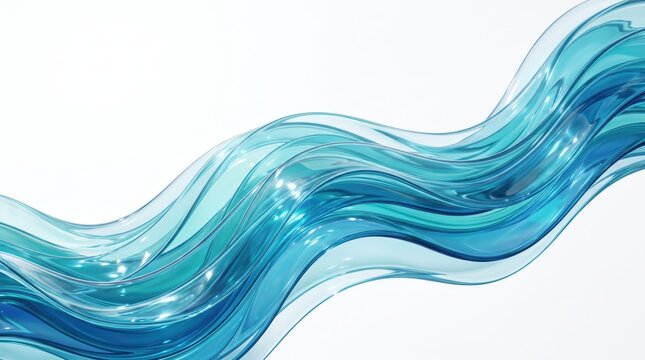 Abstract flowing blue liquid wave forming a dynamic fluid shape against white, glossy water texture art suitable for creative design projects, refreshing&aelig;&cedil; &aring; summer theme