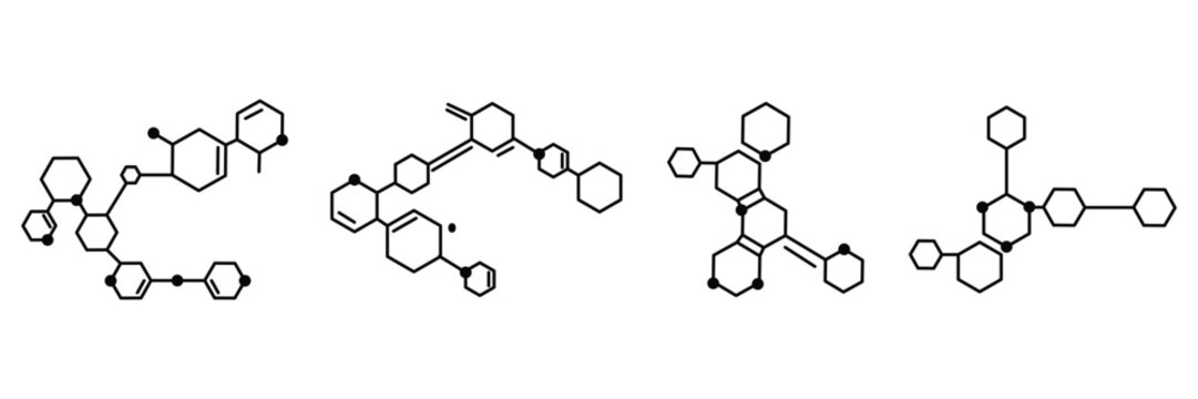 Human Hormone Icon Set &ndash; Testosterone, Estrogen, Progesterone and Growth Hormone Molecular 
Formula Vector Symbols