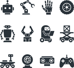 Fototapeta premium Robotics and Industrial Automation Solid Glyph Icons Vector Set