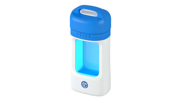 Rectangular container with glowing window and blue lid