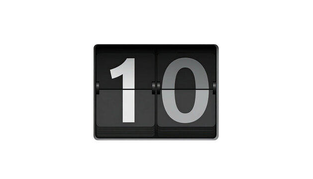 Digital flip clock display reads "10" against a dark background