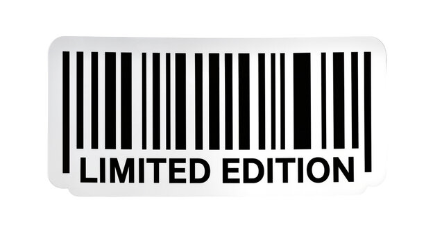 Black and white barcode sticker with LIMITED EDITION text, isolated on transparent background