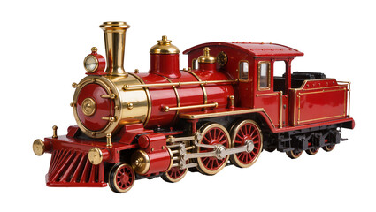 Detailed red and gold vintage steam locomotive model, isolated on transparent background © Lilia